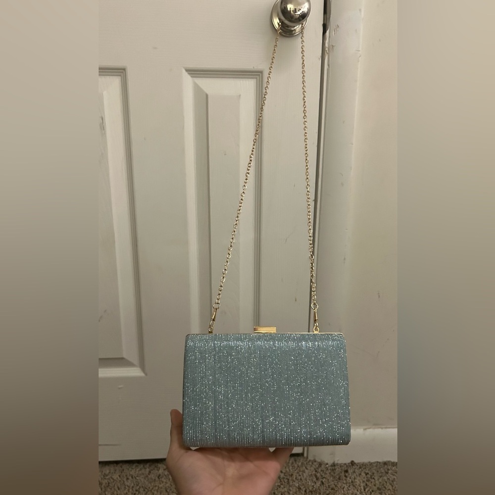 Elegant Blue Sparkly Bag with Gold Chain